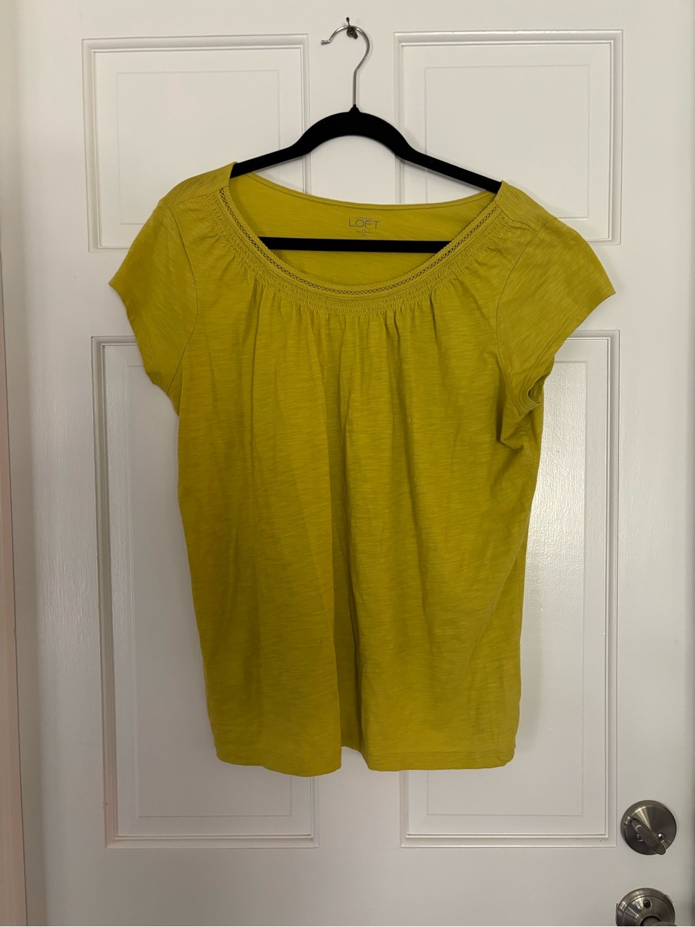 LOFT Short Sleeve Scoop Neck 100% Cotton Top in Chartreuse  Yellow